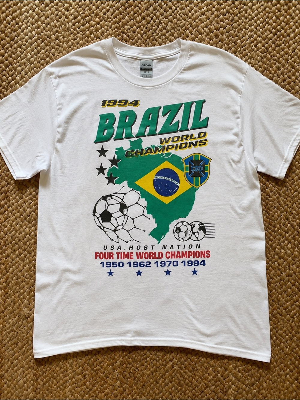 Gildan White Brazil 1994 World Champions Soccer T-Shirt